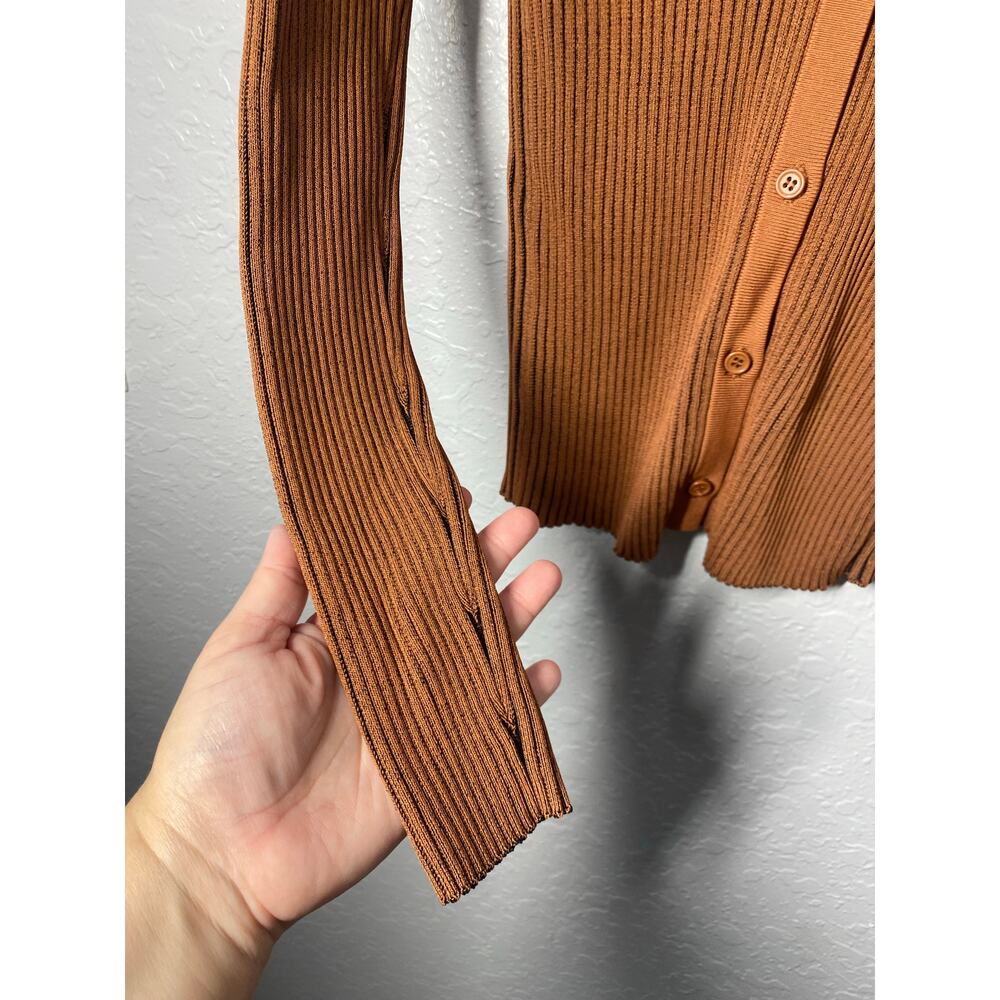 STAUD Brown Ribbed Cardigan Top Size S Boho Minimalist - Picture 6 of 8